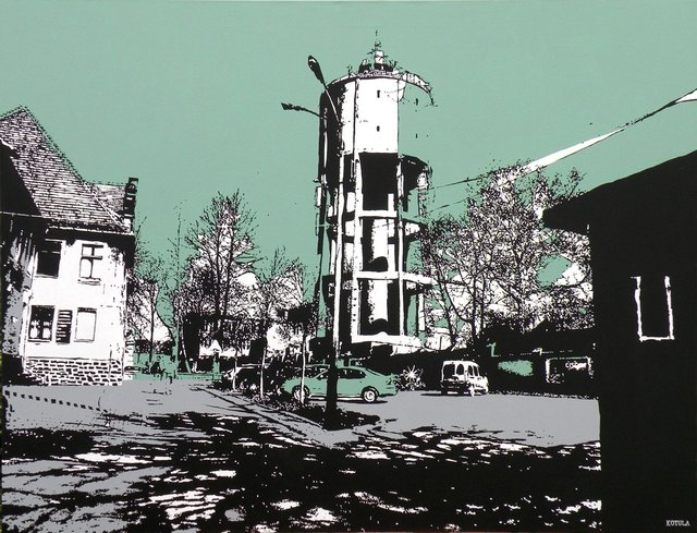 Wieża ciśnień, 100x130 akryl płótno 2009