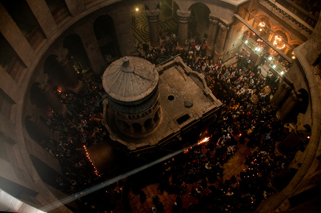 Holy Sepulchre during Easter Holy fire ceremony