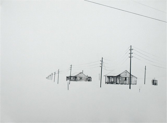 Old River Road, Louisiana 2, 2010, graphite on paper, 12 x 16"