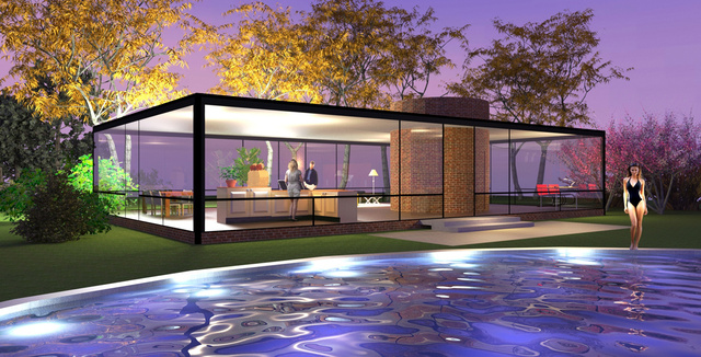 Rendering of Philip Johnson's Glass House