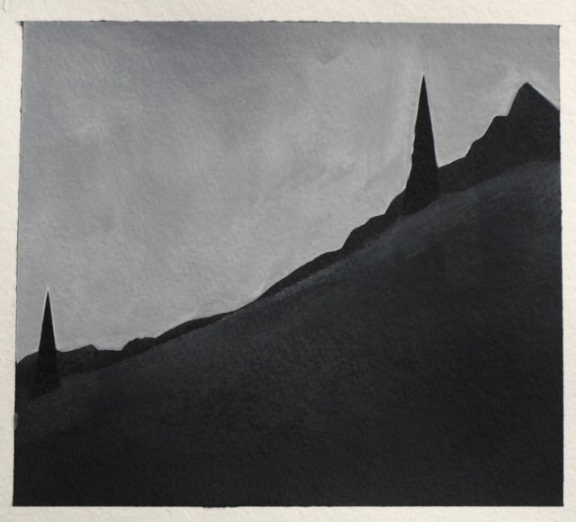 Not Too Distant Future 8, 2014, graphite and gouache on paper, ~6 x7”