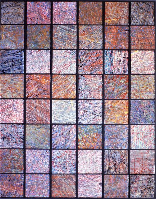 GRID 36" x 28" Oil/Wood/Poured Acrylic Completed 1987 Private Collection