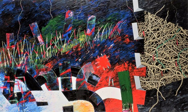 STOPING THE FLOW Oil/Canvas 47" x 78" 1991