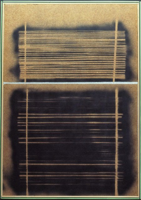 WINDOW Poured Acrylic Sanded/Spray Paint/Kraft Paper 45" x 32" 1987 Private Collection