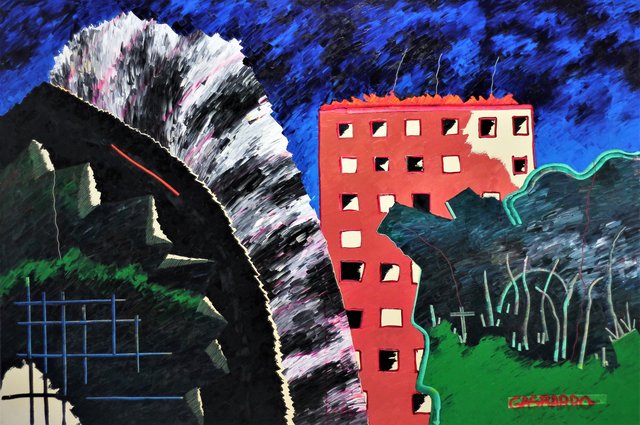 THE ROOF IS ON FIRE 56" x 84" Oil/Canvas Completed 1991