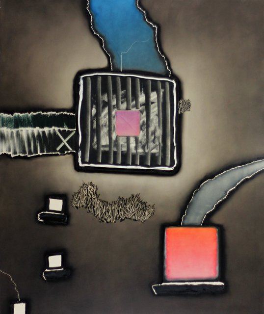 PINK BOX TRANSMISSION 60" x 50" Oil/Canvas 2000