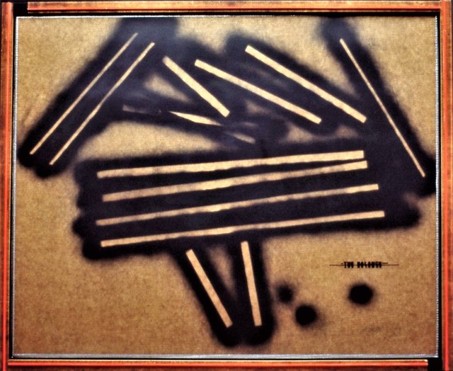 BALANCE  Poured Acrylic Sanded, Spray Paint, Kraft Paper 26" x 33" 1987 Private Collection