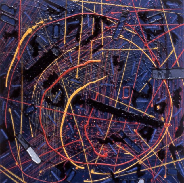 MASTERFUL APPROACH 27" x 27" Oil/Poured Sanded Acrylic/Canvas Completed 1987