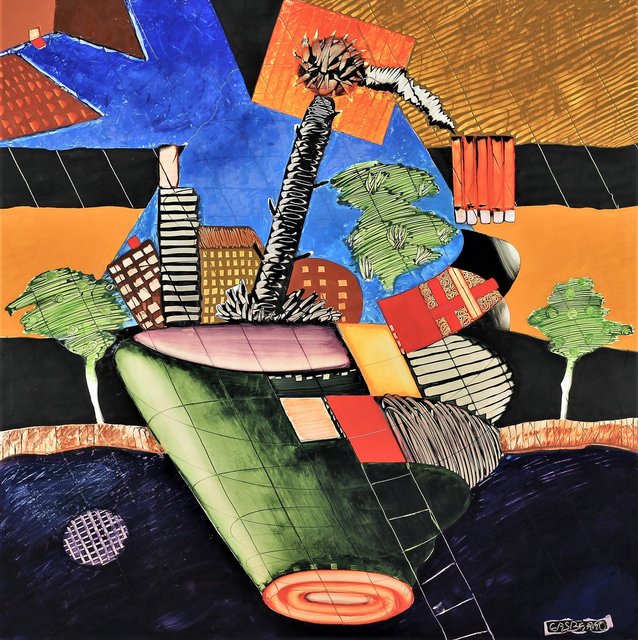 DID YOU EVER CLIMB a CAPSULE BEHIND YOUR HOUSE? 30" x 30" Oil/Clayboard SOLD April 2021
