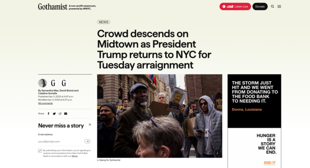 Crowd descends on Midtown as President Trump returns to NYC for Tuesday arraignment
