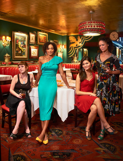 Philip Soo and the women of The Great Comet of 1812, at the Russian Tea Room