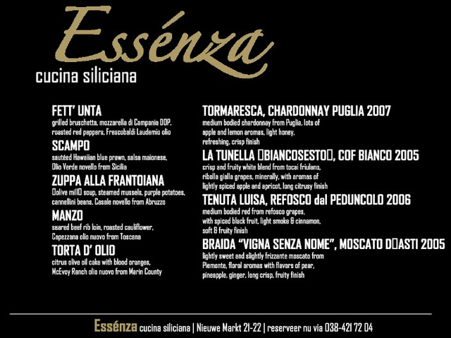 Concept menucard design for Essenza