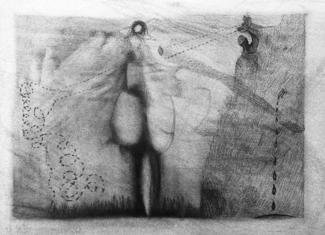 10. "Pantaloooon!" Pastel, conte & ink on paper, 10x15cm, 2012
