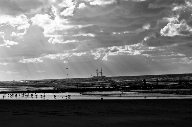 A ship nearing the coast of Scheveningen