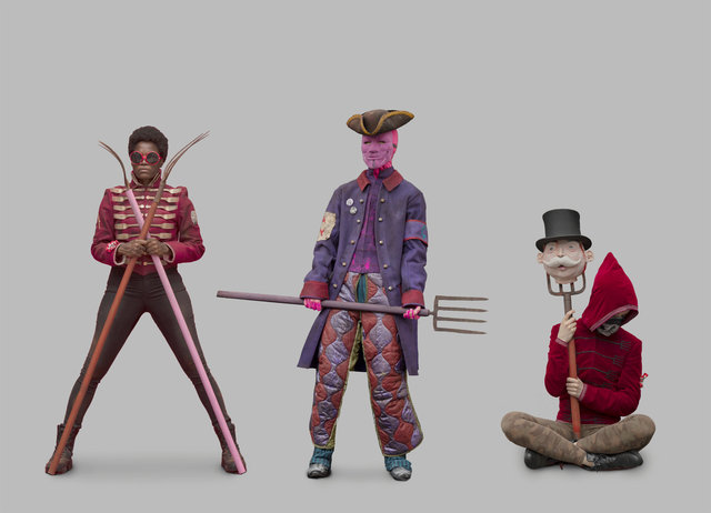 Fully costumed posable mannequins