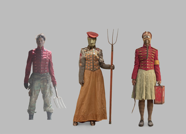 Fully costumed posable mannequins