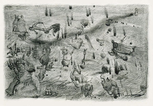 6. “War breaks out in my little world” Pastel, conte & ink on paper 10x15cm 2010