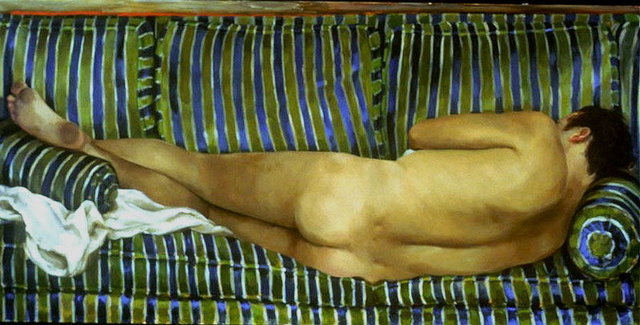 Striped Couch, Oil on Panel, 48"x24"