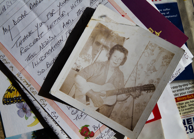 Bowie, Gran, B on my guitar.