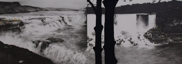 The Falls, 2014, gouache and graphite on paper, 38 in x 16 in