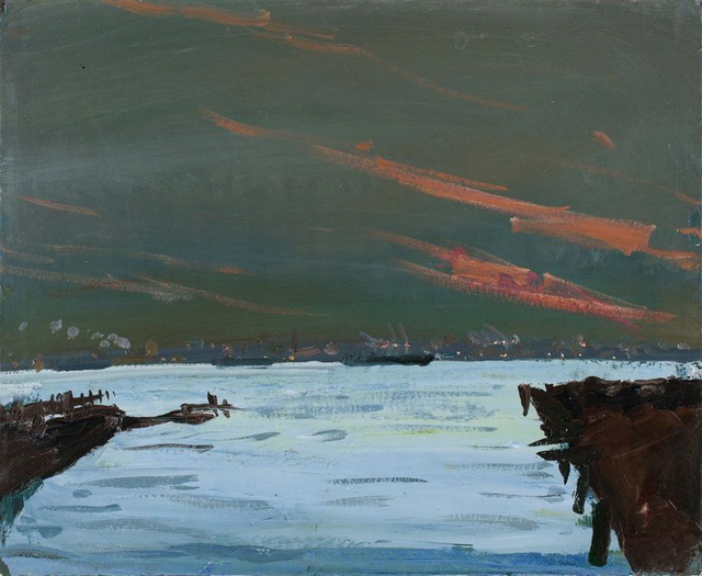 Harmony in Grey-Green and Salmon 30 x 36"