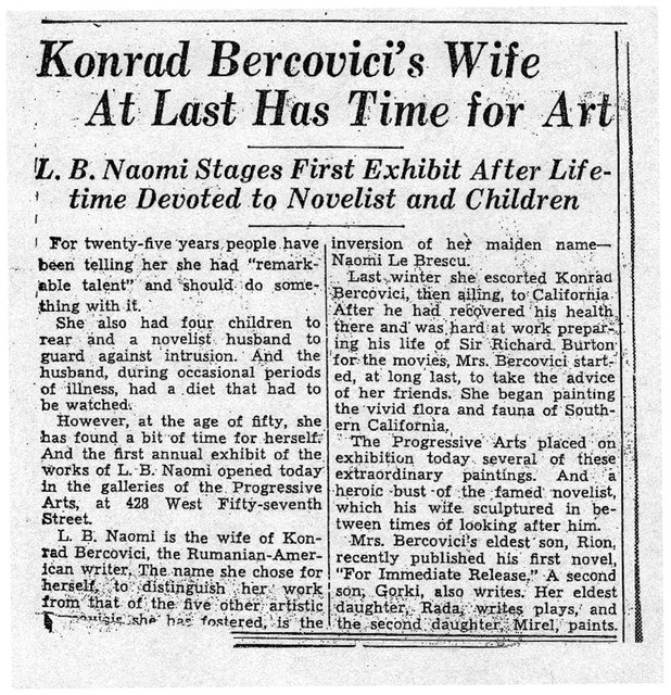 NY TIMES INTERIEW WITH NAOMI LEBRESCU/1926