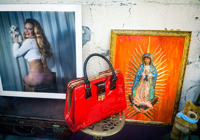still life with red purse