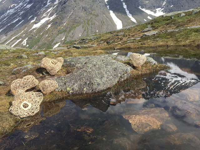 Installation woven of wood and rattan for 'Kunst i Natur* in Åndalsnes, Norway 2015