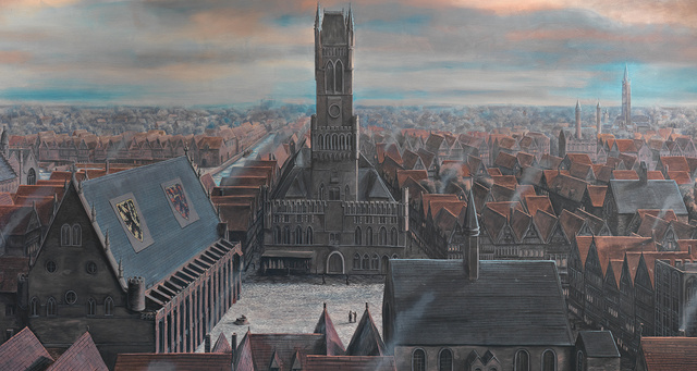 Panoramic painting of Medieval Bruges, detail