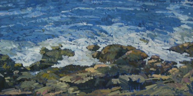 Prouts Neck Rocks Near East Point, 2013, Acrylic on Canvas, 24" x 48"