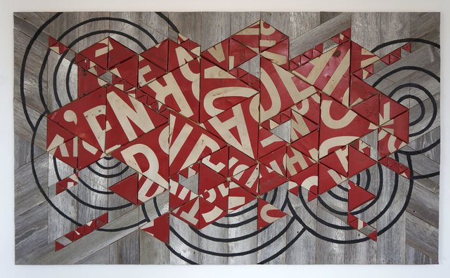 "Babel" 8ft x 4 ft vintage metal signage & reclaimed barn wood