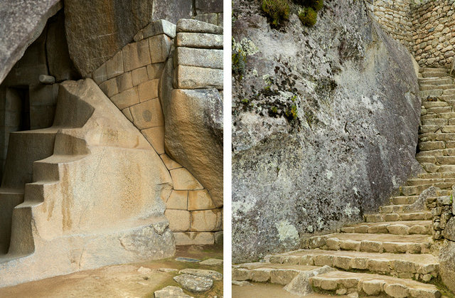 staircase (right) leading to the royal tomb (left) underneath the temple of the sun