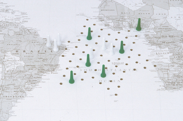 One After Another, Chinese checkers on a world map, 2004