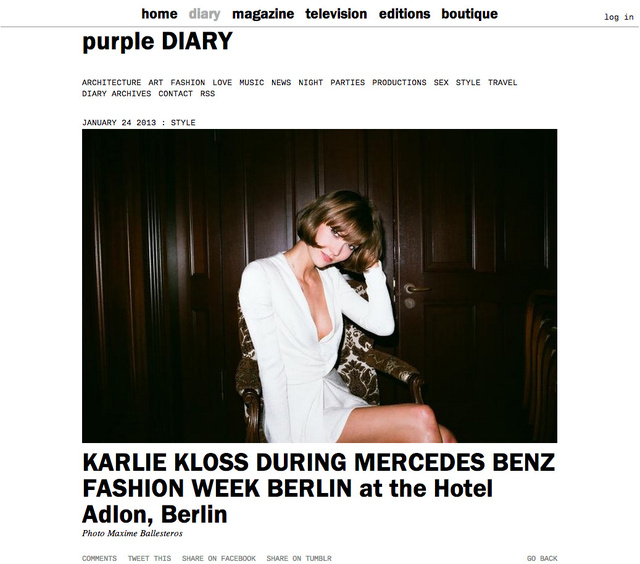purple DIARY   KARLIE KLOSS DURING MERCEDES BENZ FASHION WEEK BERLIN at the Hotel Adlon  Berlin.jpg