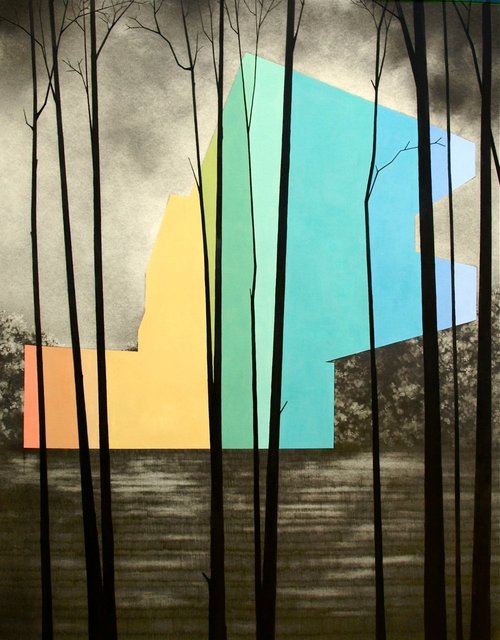 S Frantz, Cantilever House, 2013, gouache and graphite on paper, 30 in x 22 in