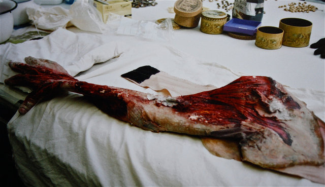 Painted blood on prosthetic for a Royal Opera production