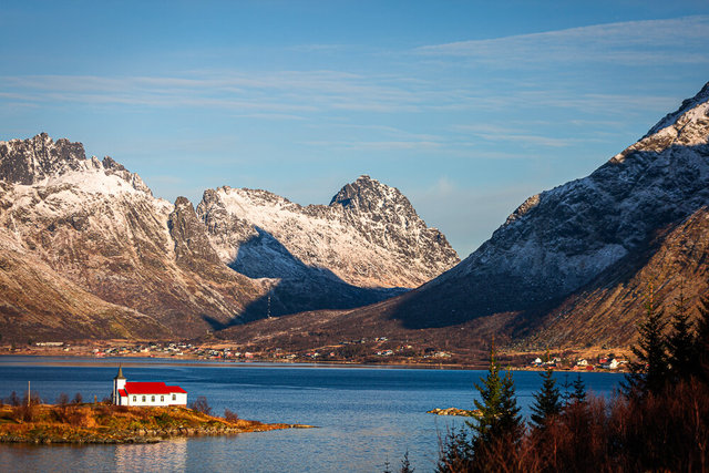 Sildpollnes-Kirche, Lofoten, Norwegen