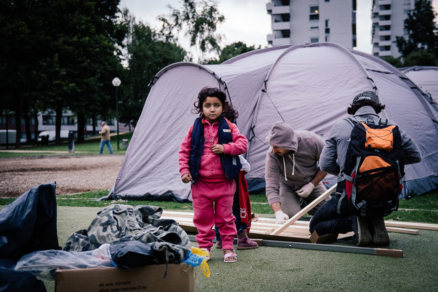 Refugee camp Maximiliaanpark Brussels.
