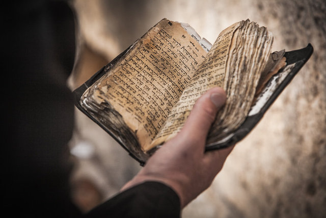 Israël Palestine, Jérusalem, vieille ville. Juif orthodoxe en prière devant le mur des Lamentations.