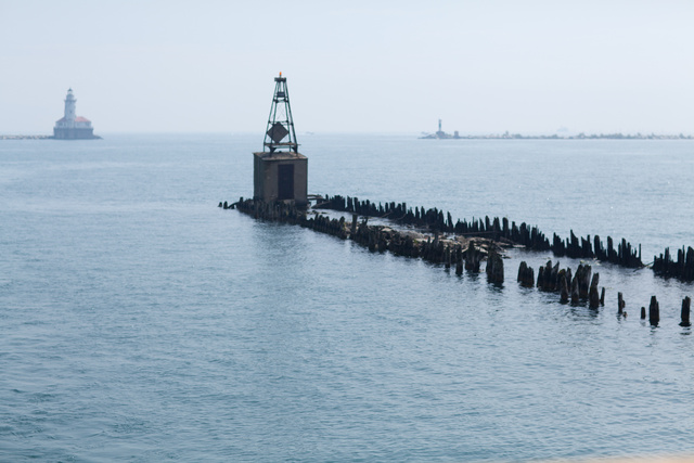 Breakwater alongside Navy Pier forming Chicago Harbor