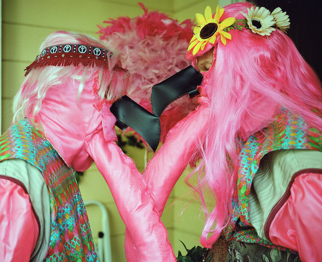 Jim and Doug as flamingoes