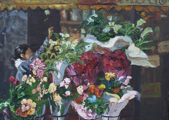 Chinatown Flowers 20 x 30" oil