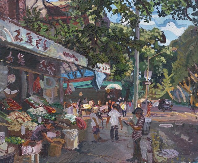 Chinatown Market 28 x 36" oil