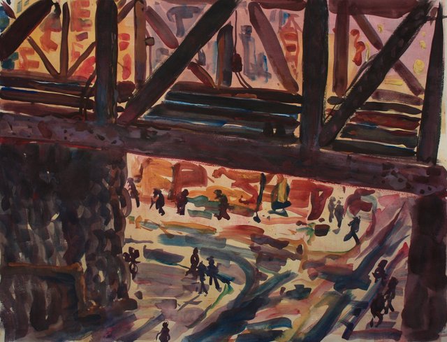 From the D train   19 x 26"    watercolor