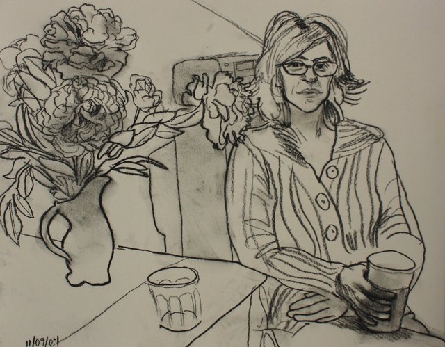 Emily with Peonies    16 x 20"