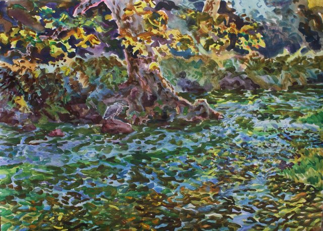 Heron on Rock, 22 x 29"