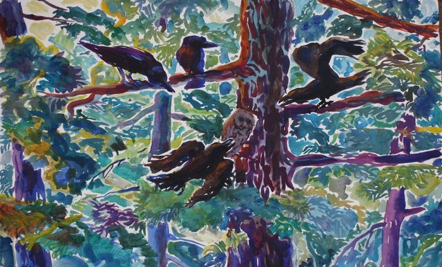 Owl Trapped, 14 x 20"