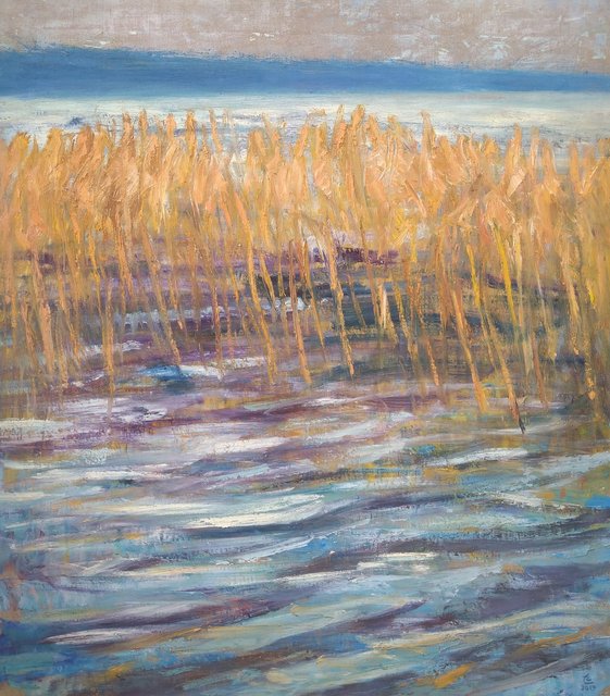 Jezioro Pluszne 80x70 olej/pasta woskowa płótno 2019