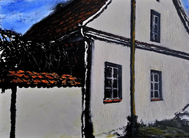 Burza nad pustelnią 33x46 olej płótno 2018