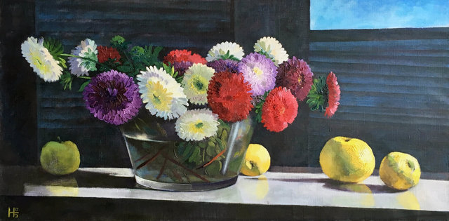 Jabłka 80x40 olej płótno 2017